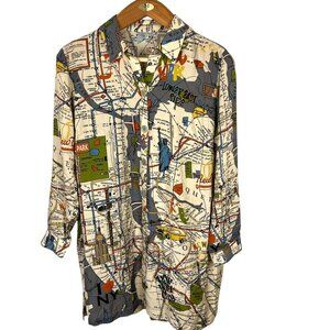 John Mark Shirt Dress XL New York Map Rare Manhatten Artsy Indie Oversized Tunic